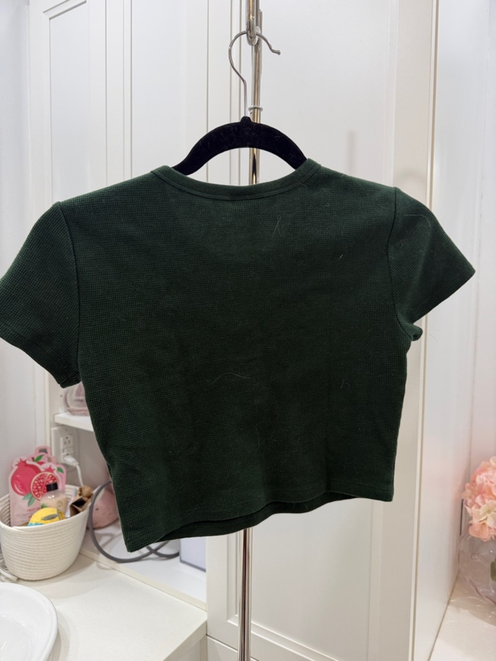 Sunday Best Dark Green Ribbed Crop Henley Top - Picture 6 of 6